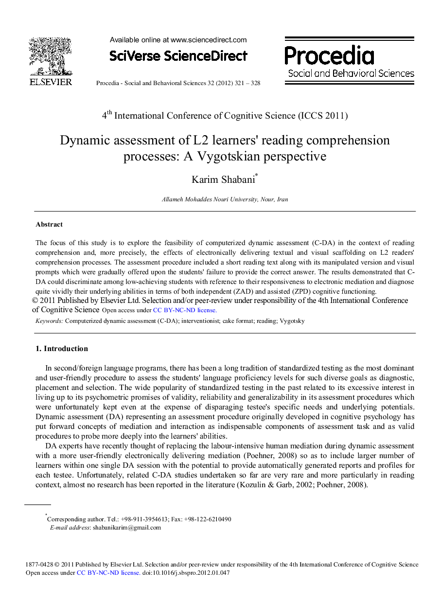 Dynamic assessment of L2 learners’ reading comprehension processes: A Vygotskian perspective