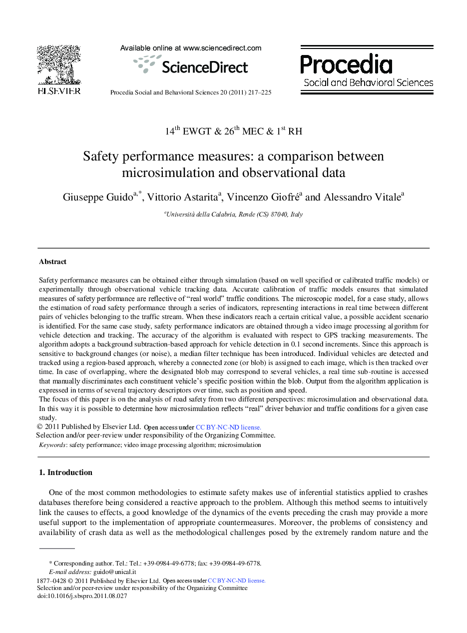 عکس صفحه اول مقاله: Safety performance measures: a comparison between microsimulation and observational data Safety performance measures: a comparison between microsimulation and observational data