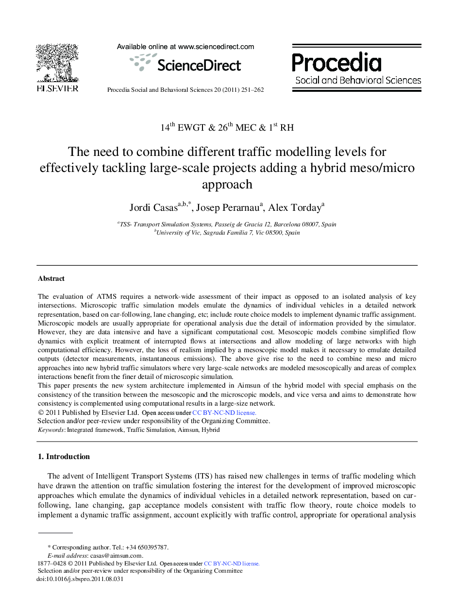 The need to combine different traffic modelling levels for effectively tackling large-scale projects adding a hybrid meso/micro approach