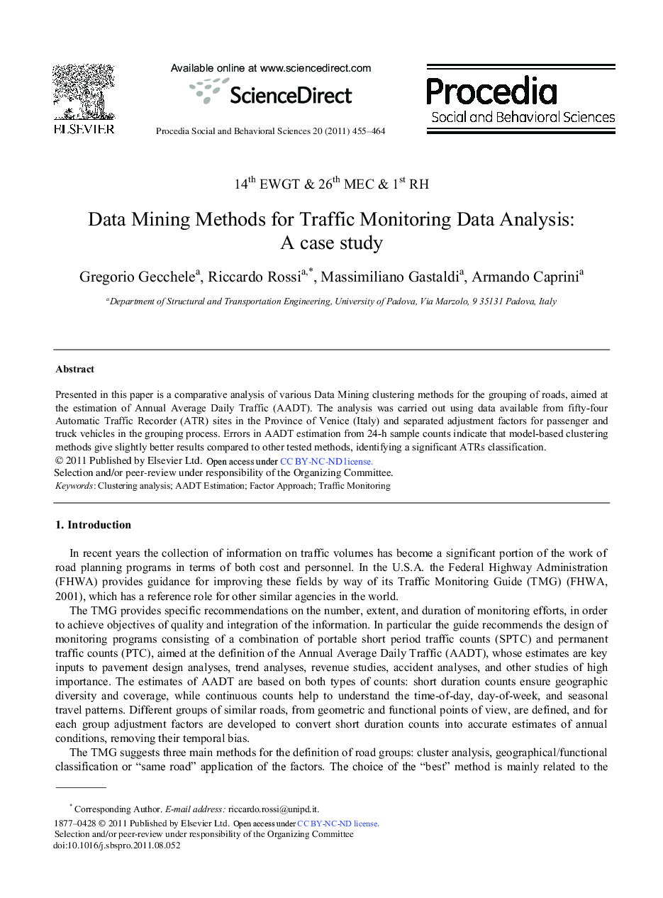 عکس صفحه اول مقاله: Data Mining Methods for Traffic Monitoring Data Analysis: A case study Data Mining Methods for Traffic Monitoring Data Analysis: A case study