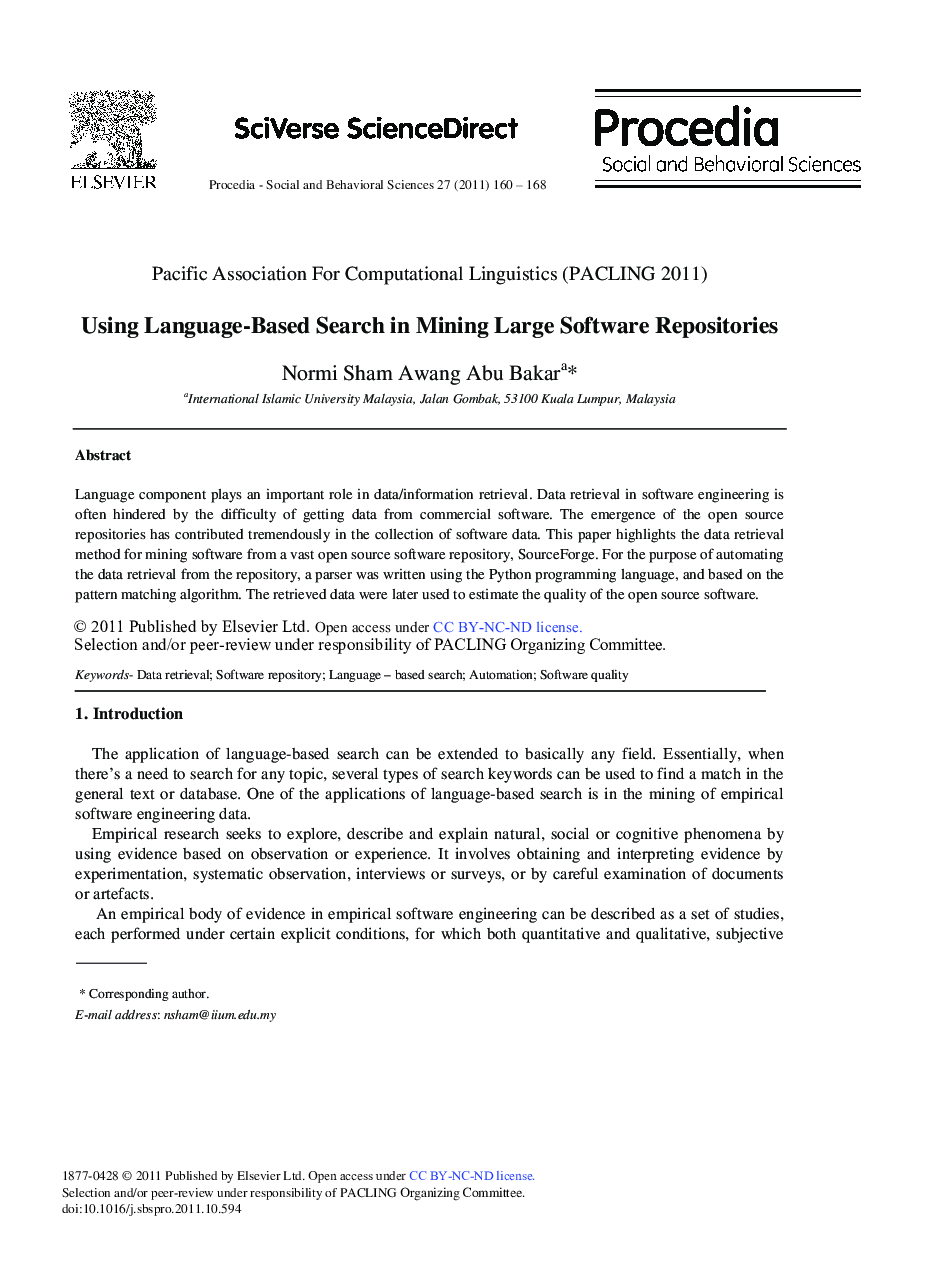 Using Language-Based Search in Mining Large Software Repositories