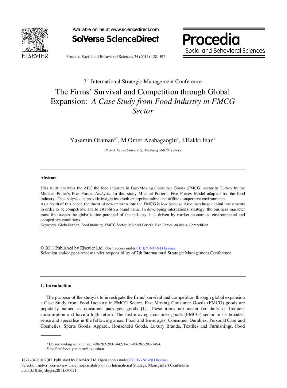 The Firms’ Survival and Competition through Global Expansion: A Case Study from Food Industry in FMCG Sector