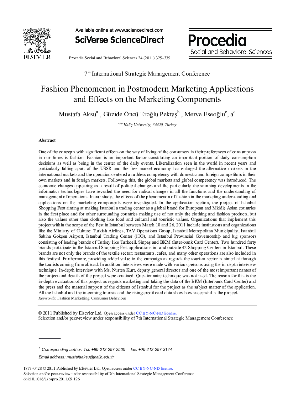 Fashion Phenomenon in Postmodern Marketing Applications and Effects on the Marketing Components