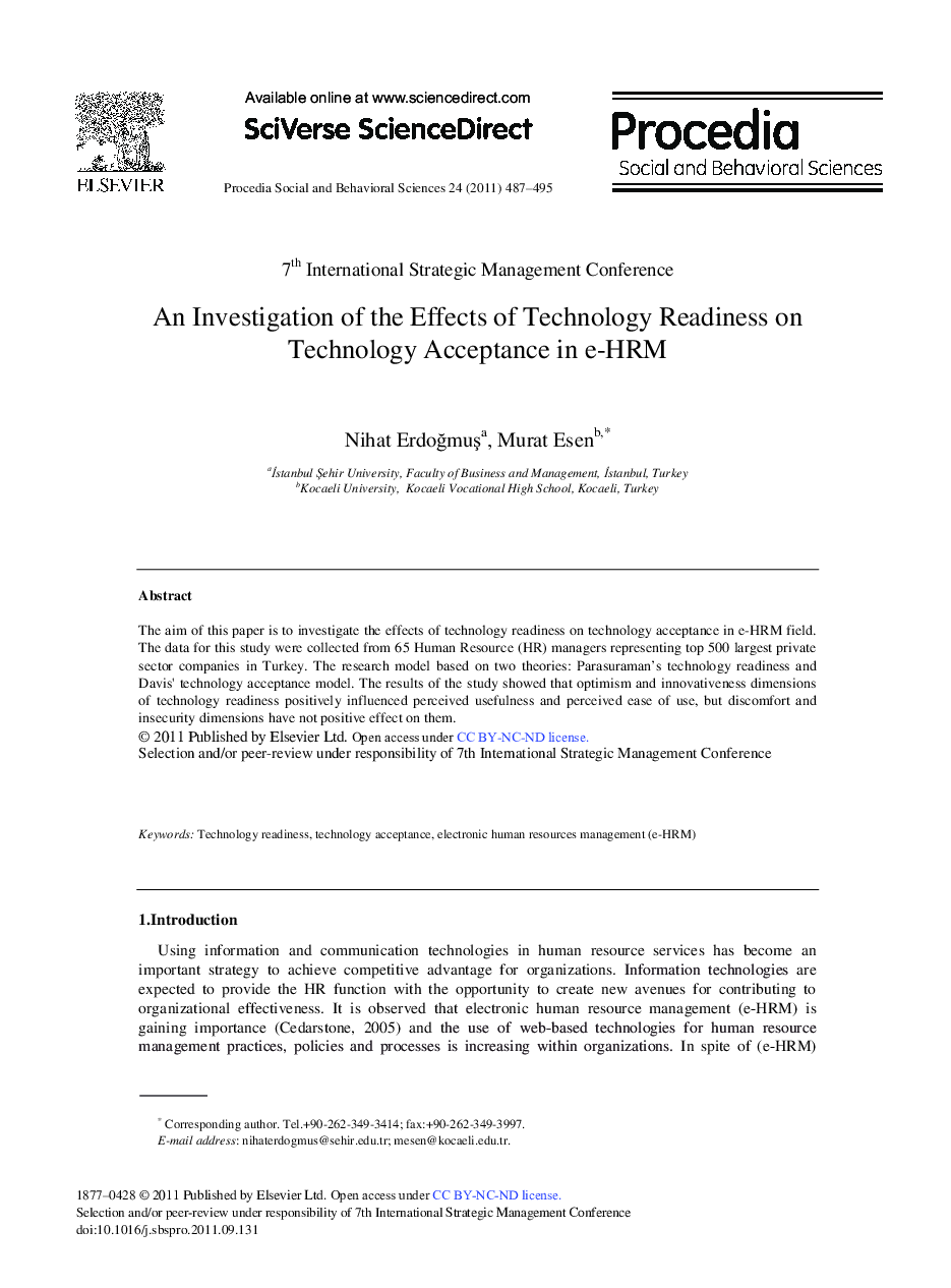 An Investigation of the Effects of Technology Readiness on Technology Acceptance in e-HRM