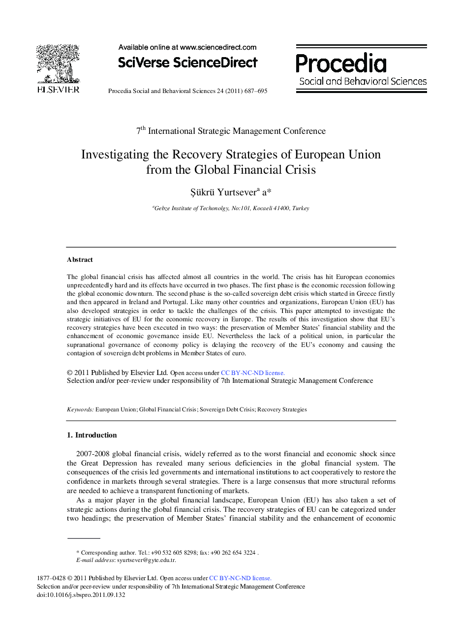 Investigating the Recovery Strategies of European Union from the Global Financial Crisis