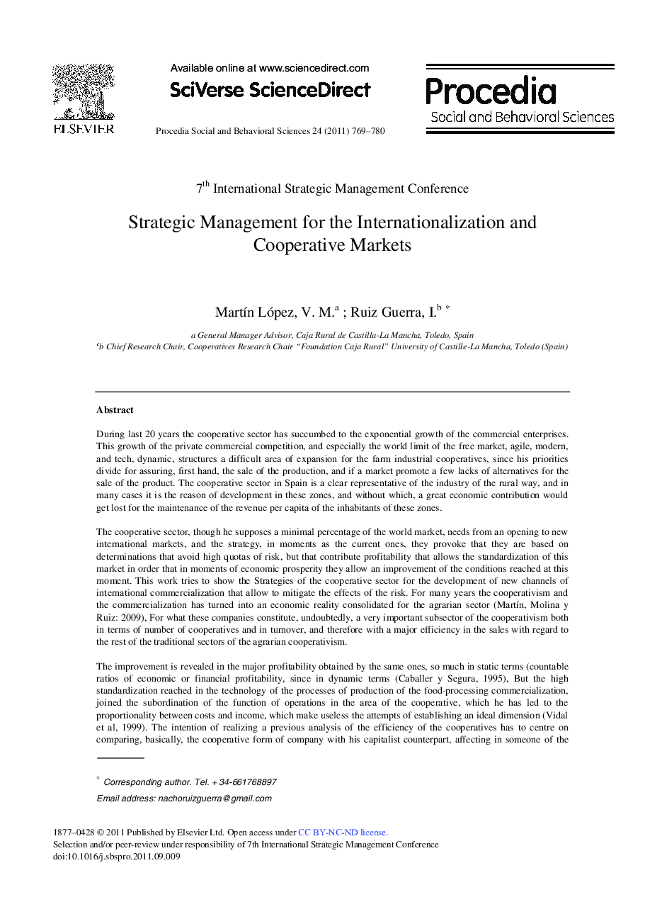 Strategic Management for the Internationalization and Cooperative Markets