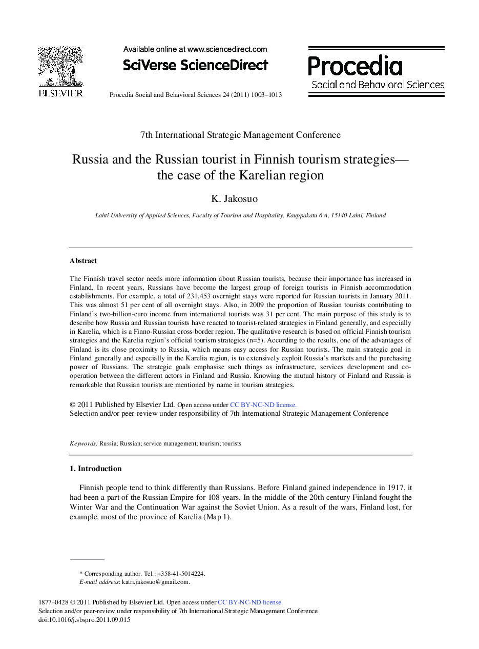 Russia and the Russian tourist in Finnish tourism strategies–the case of the Karelian region