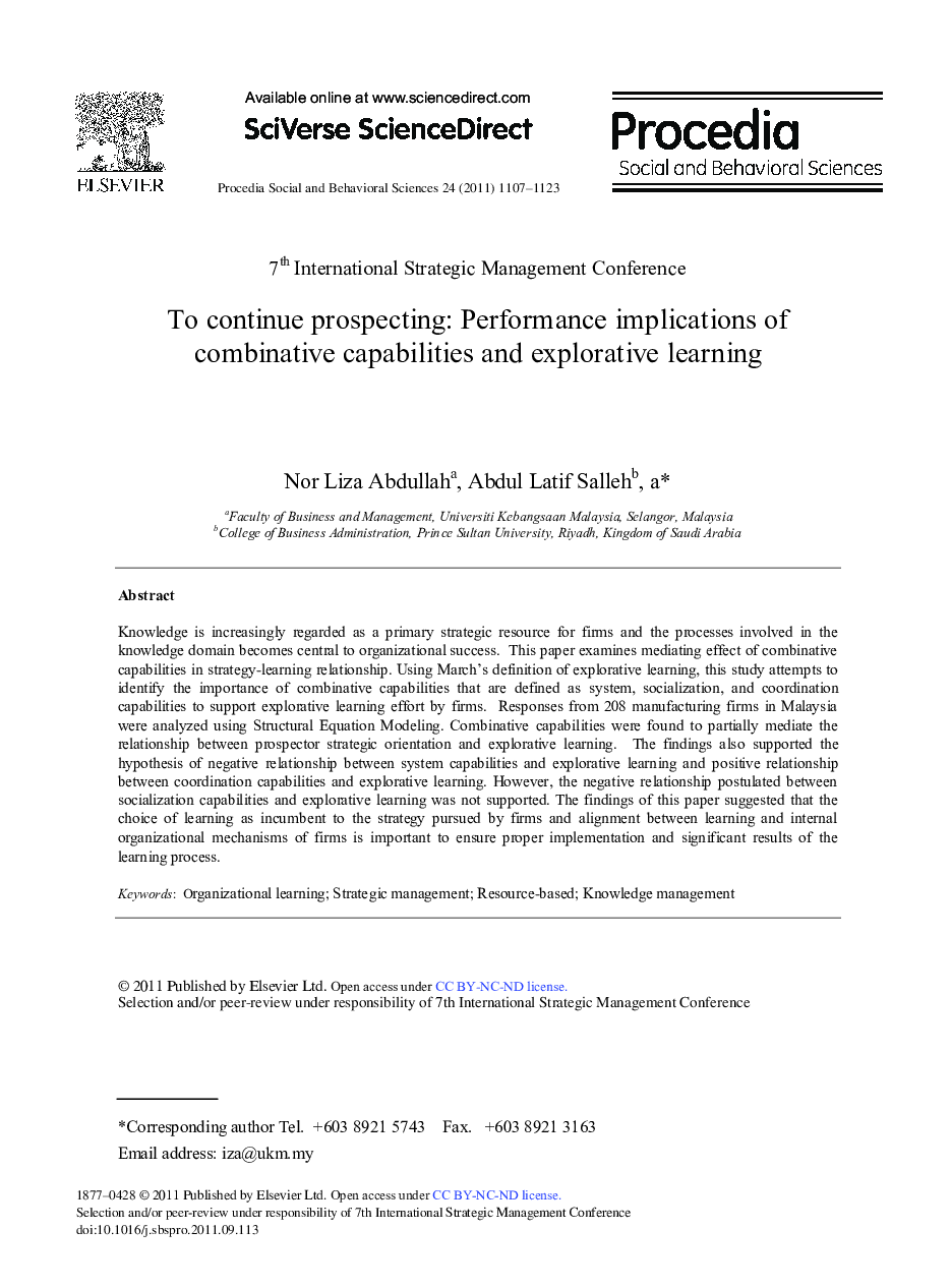 To continue prospecting: Performance implications of combinative capabilities and explorative learning