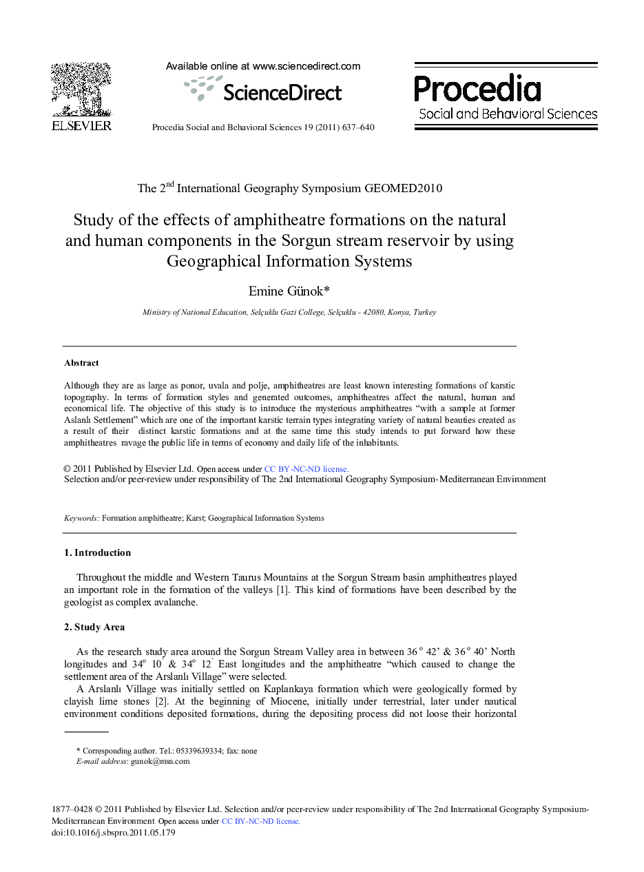 Study of the effects of amphitheatre formations on the natural and human components in the Sorgun stream reservoir by using Geographical Information Systems