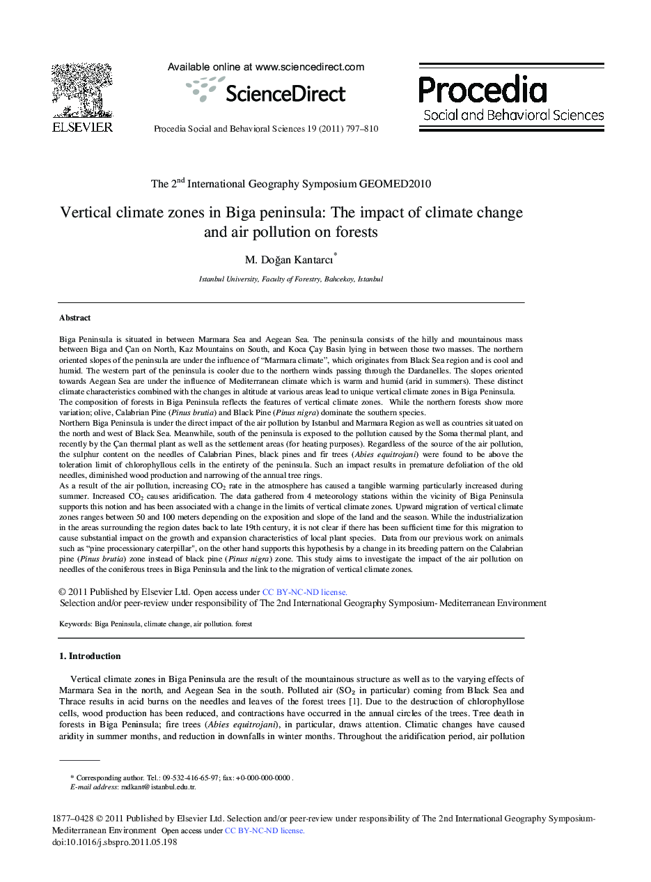 Vertical climate zones in Biga peninsula: The impact of climate change and air pollution on forests