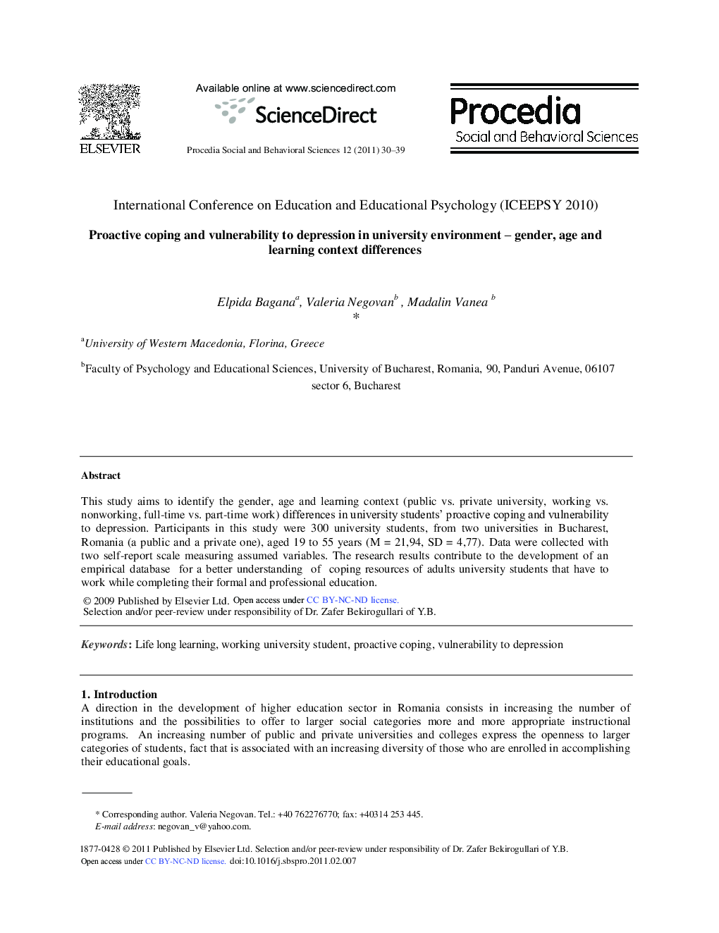 Proactive coping and vulnerability to depression in university environment - gender, age and learning context differences