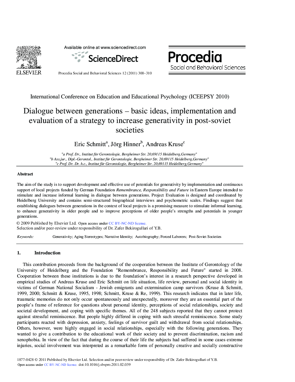 Dialogue between generations – basic ideas, implementation and evaluation of a strategy to increase generativity in post-soviet societies