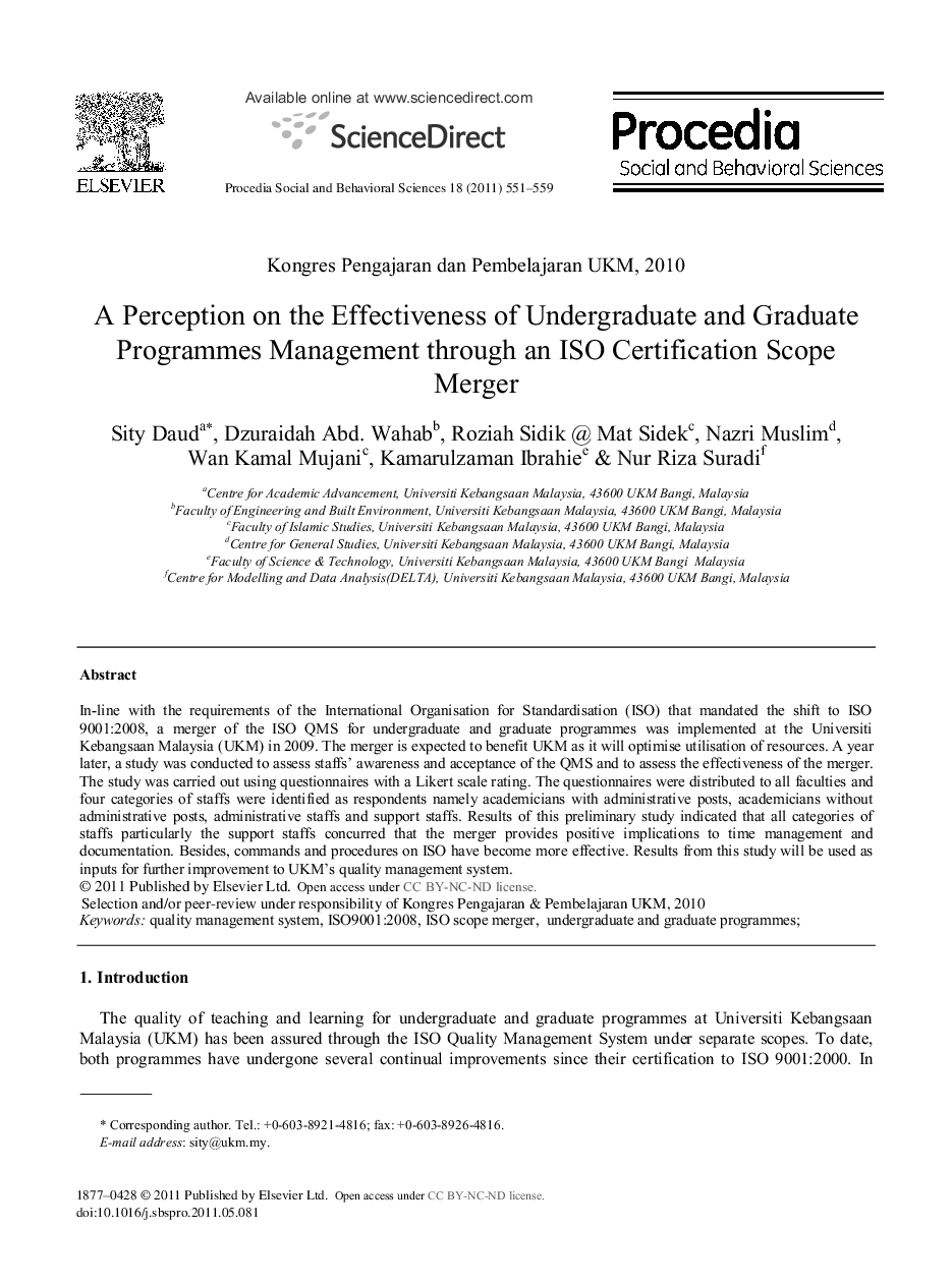 A Perception on the Effectiveness of Undergraduate and Graduate Programmes Management through an ISO Certification Scope Merger