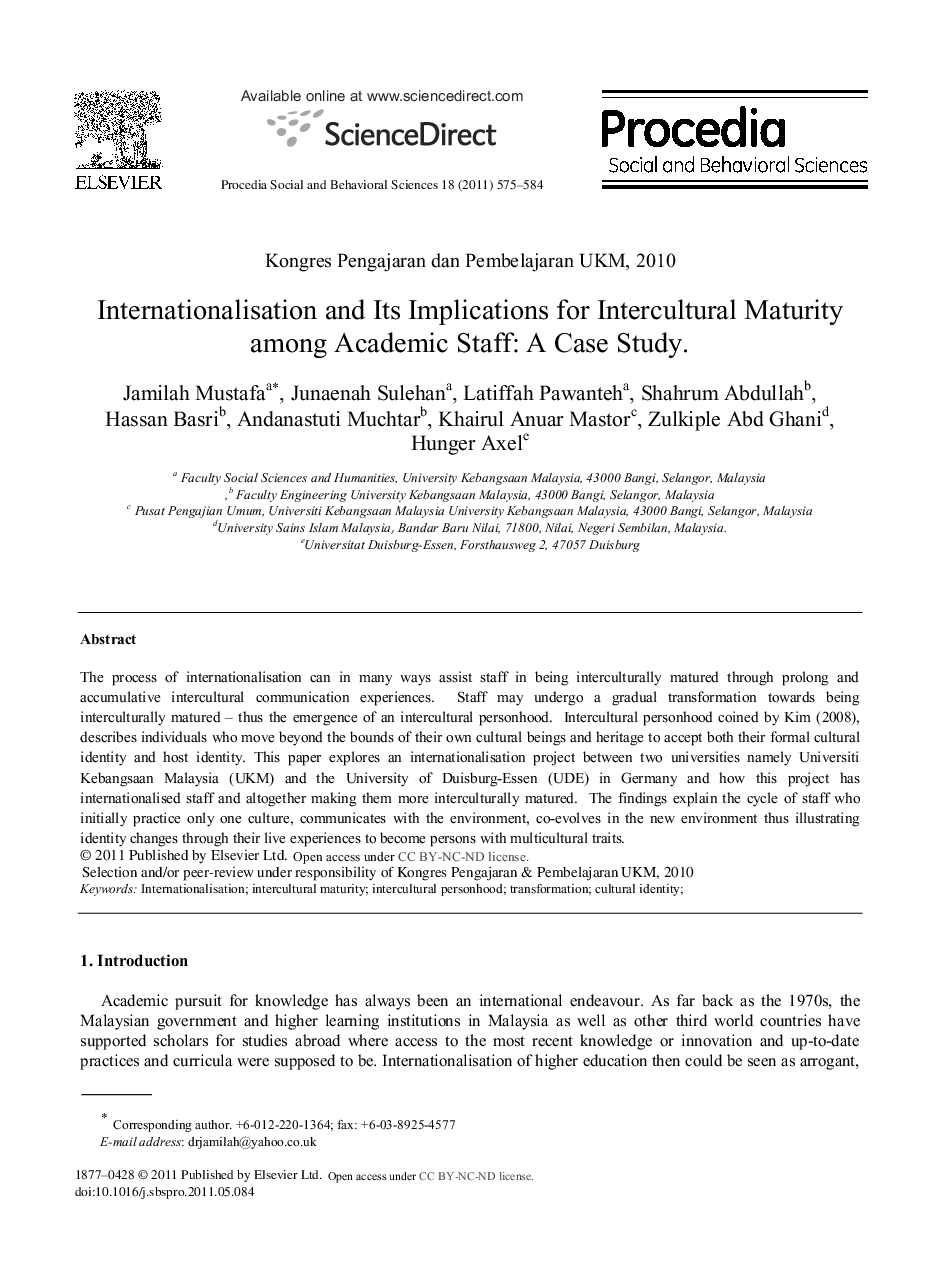 Internationalisation and Its Implications for Intercultural Maturity among Academic Staff: A Case Study