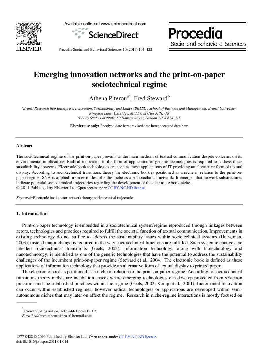 Emerging innovation networks and the print-on-paper sociotechnical regime