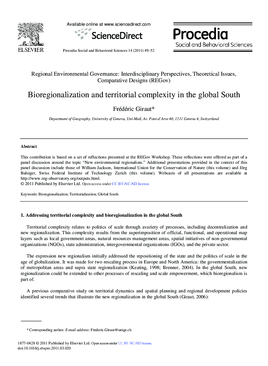 Bioregionalization and territorial complexity in the global South