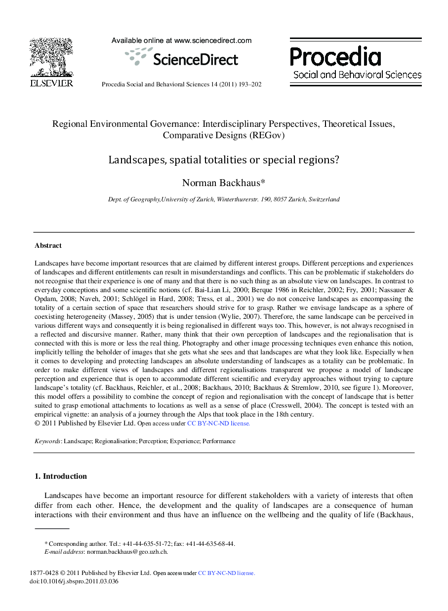 Landscapes, spatial totalities or special regions?