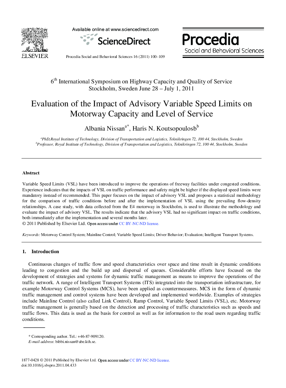 Evaluation of the Impact of Advisory Variable Speed Limits on Motorway Capacity and Level of Service