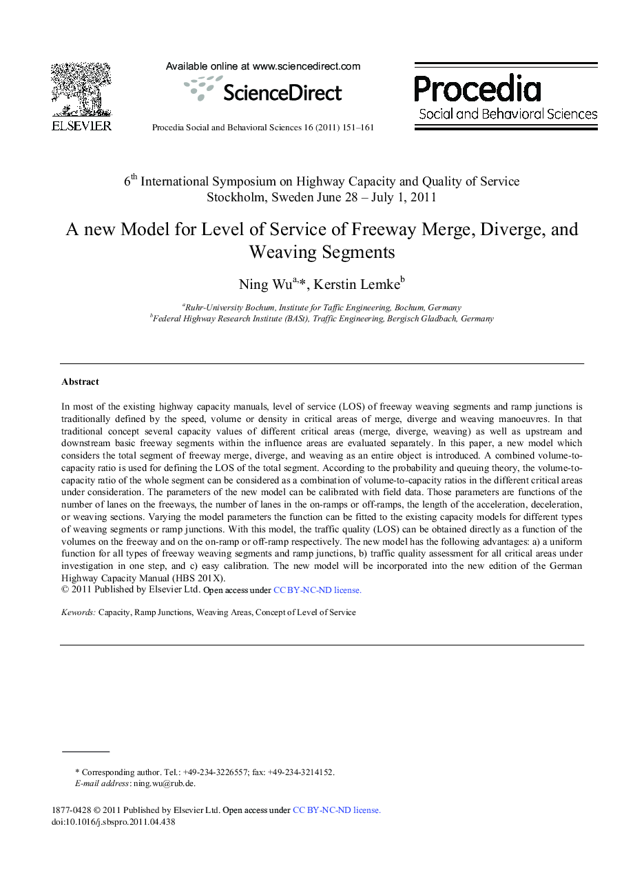A new Model for Level of Service of Freeway Merge, Diverge, and Weaving Segments