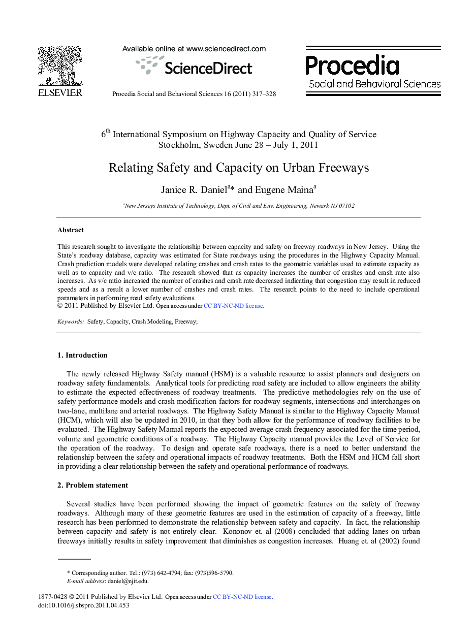 Relating Safety and Capacity on Urban Freeways