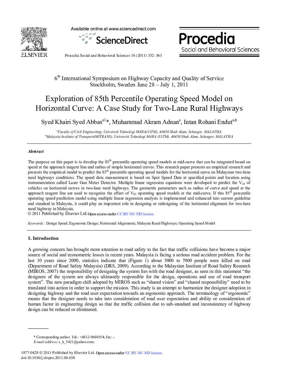 Exploration of 85th Percentile Operating Speed Model on Horizontal Curve: A Case Study for Two-Lane Rural Highways