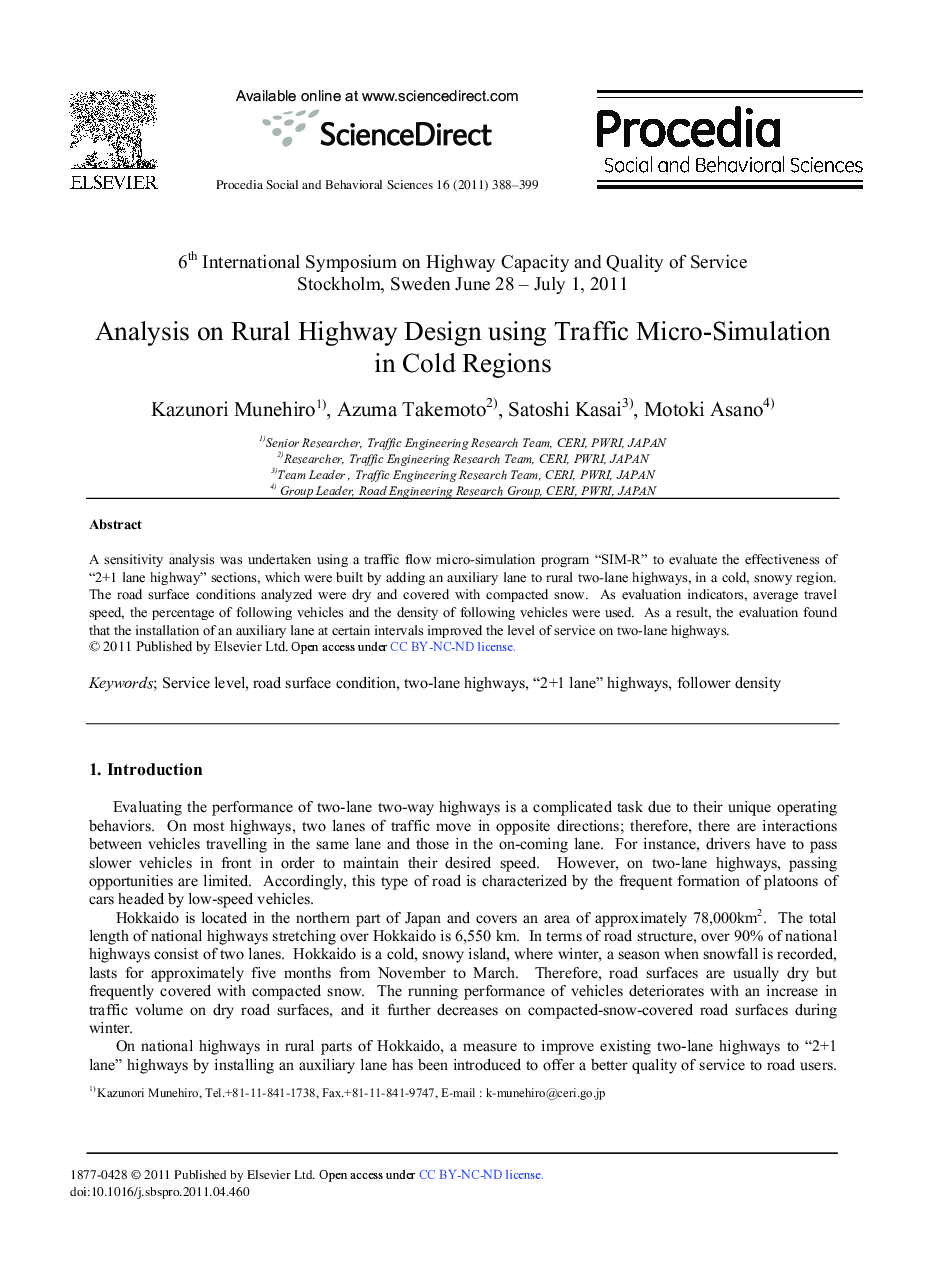 Analysis on Rural Highway Design using Traffic Micro-Simulation in Cold Regions