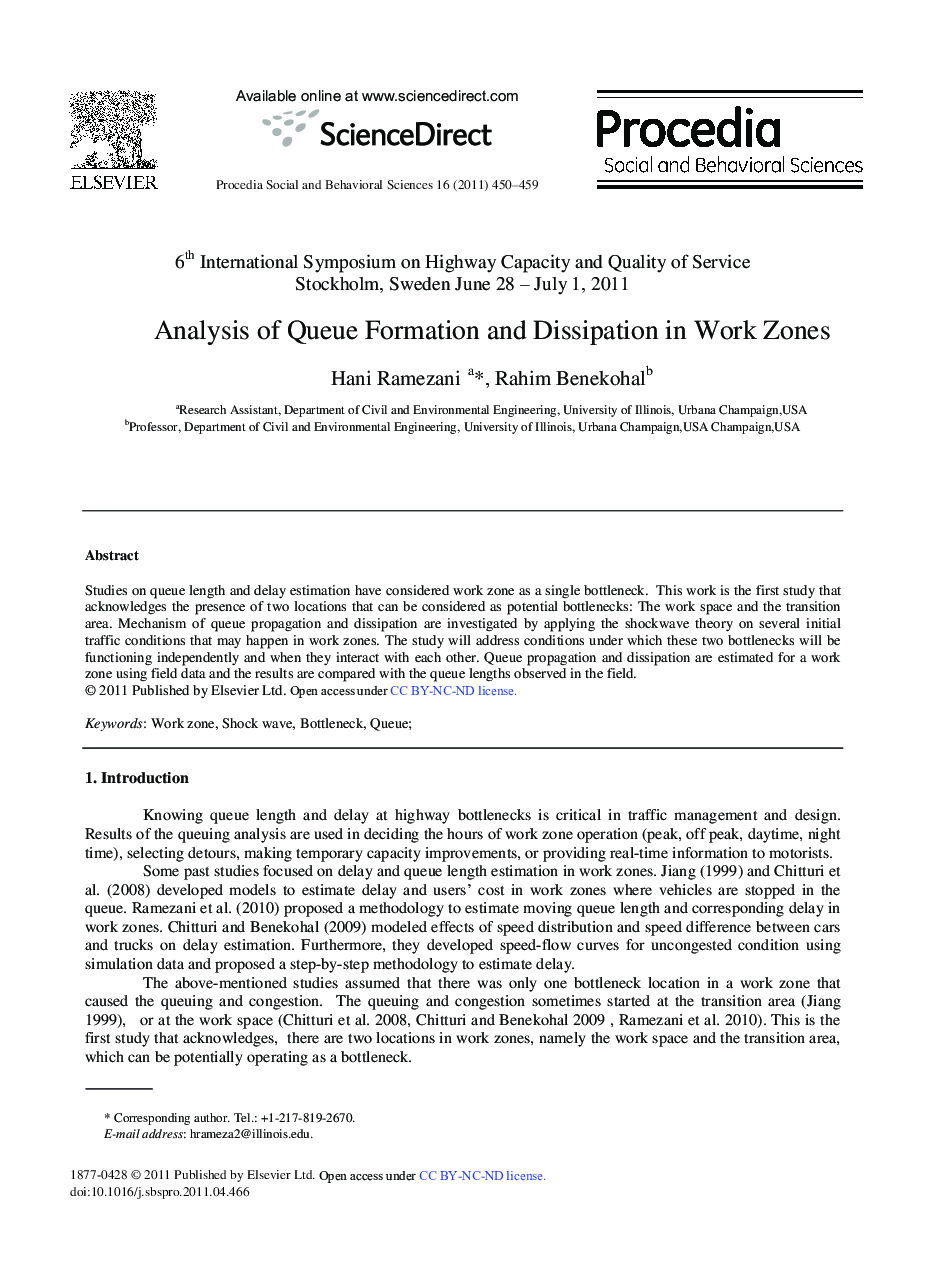 Analysis of Queue Formation and Dissipation in Work Zones