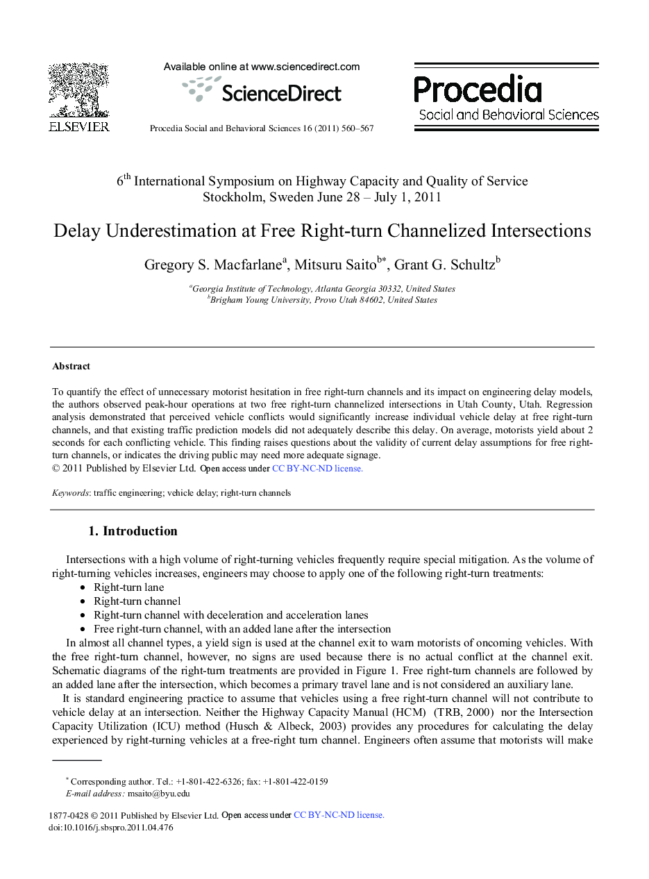 Delay Underestimation at Free Right-turn Channelized Intersections