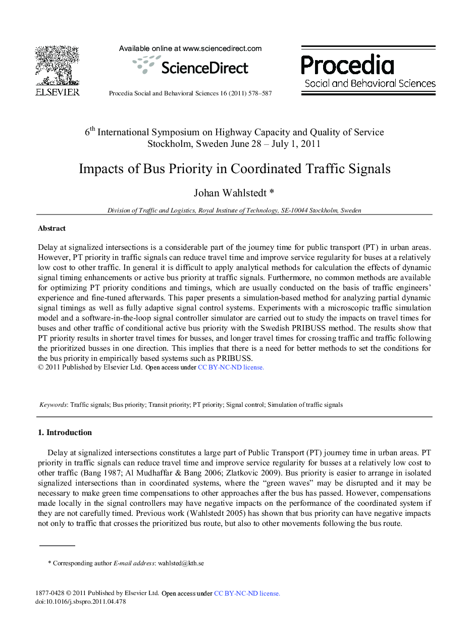 Impacts of Bus Priority in Coordinated Traffic Signals