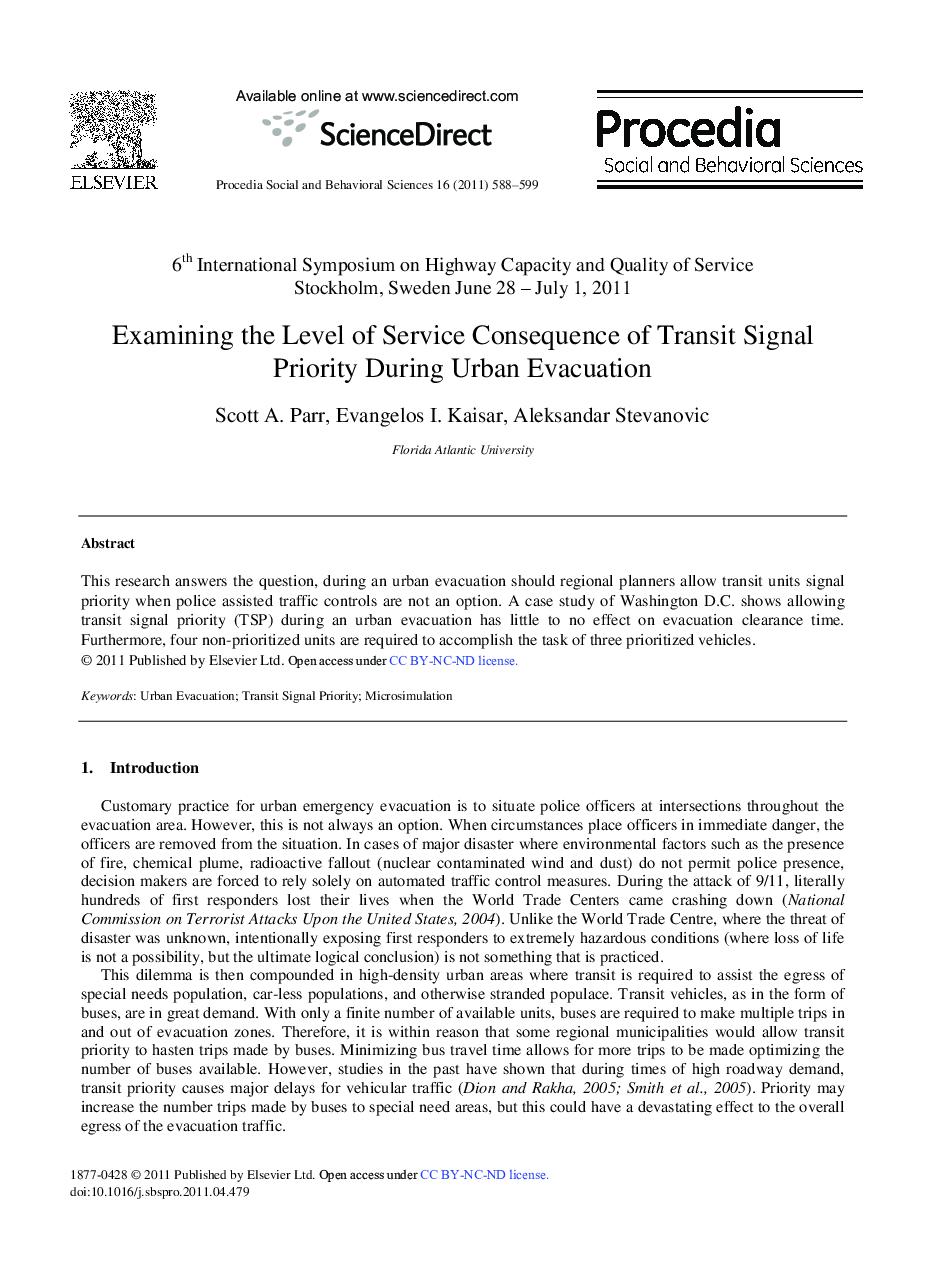 Examining the Level of Service Consequence of Transit Signal Priority During Urban Evacuation