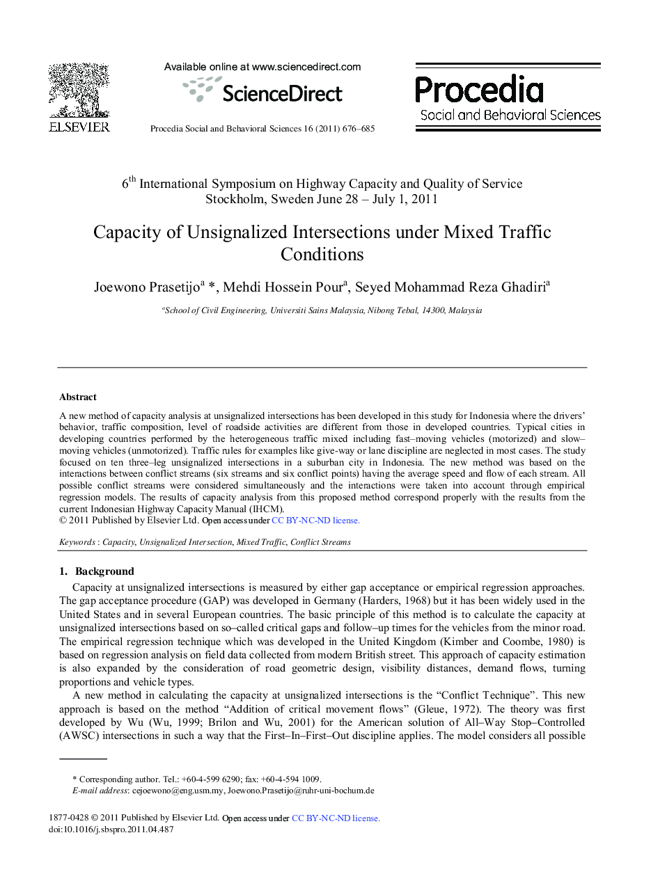 Capacity of Unsignalized Intersections under Mixed Traffic Conditions