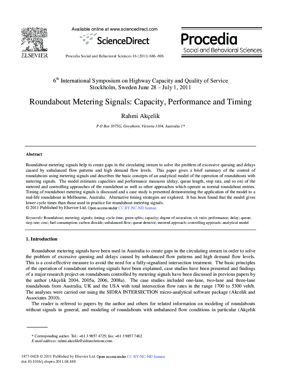 Roundabout Metering Signals: Capacity, Performance and Timing