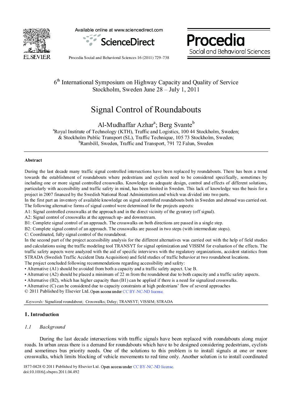 Signal Control of Roundabouts