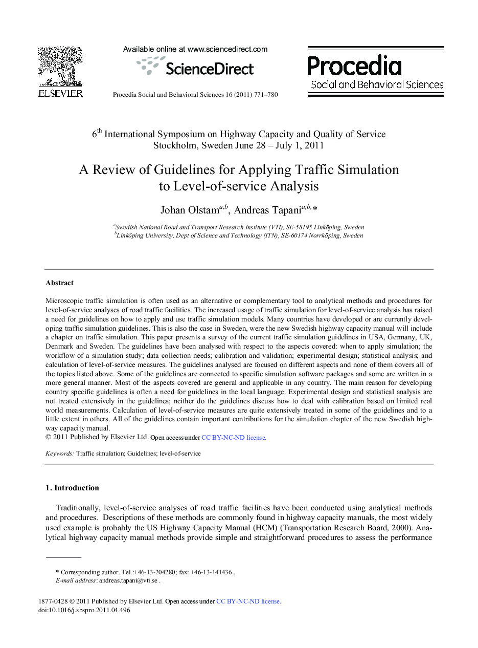 A Review of Guidelines for Applying Traffic Simulation to Level-of-service Analysis