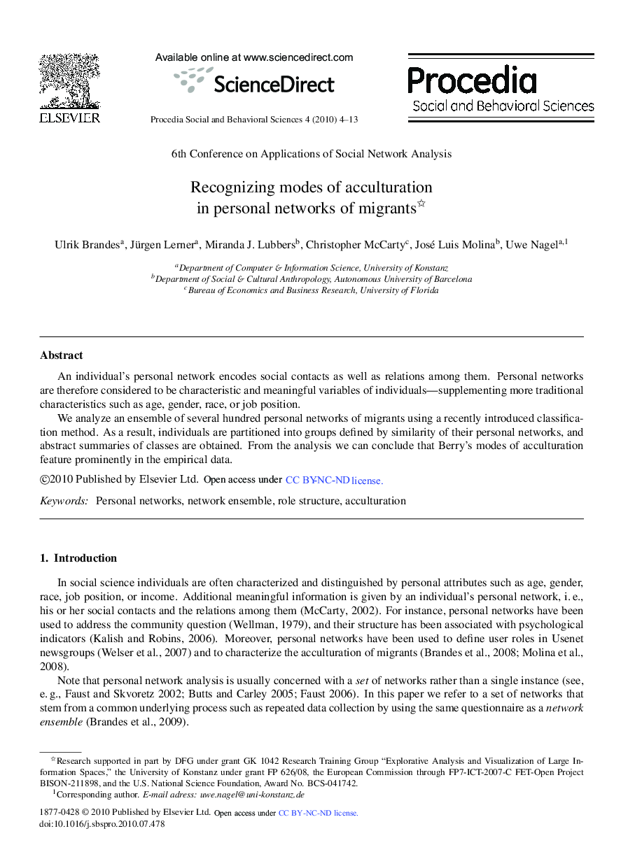 Recognizing modes of acculturation in personal networks of migrants 