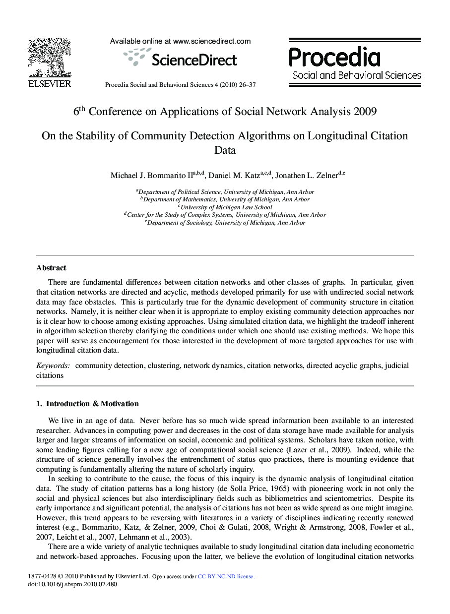 On the Stability of Community Detection Algorithms on Longitudinal Citation Data