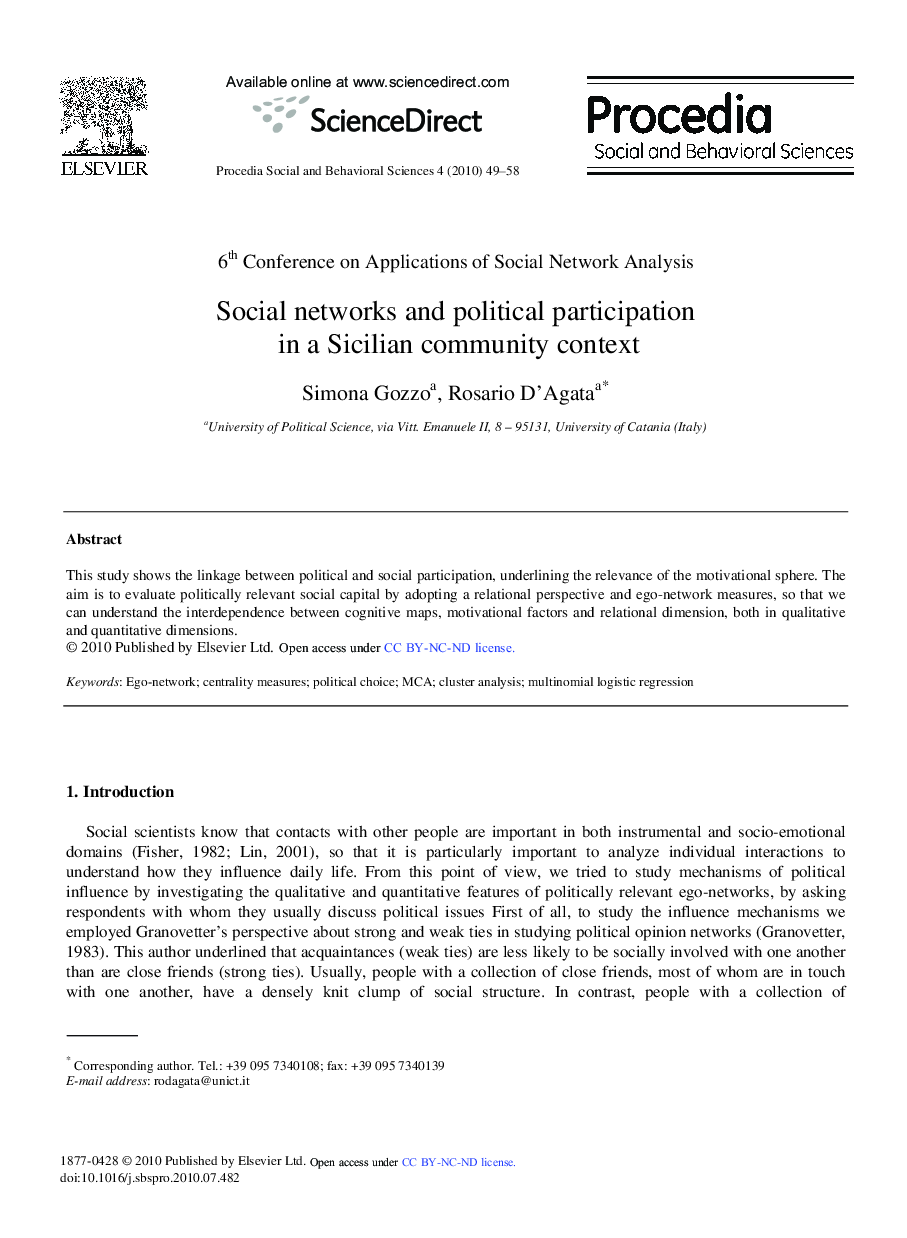 Social networks and political participation in a Sicilian community context