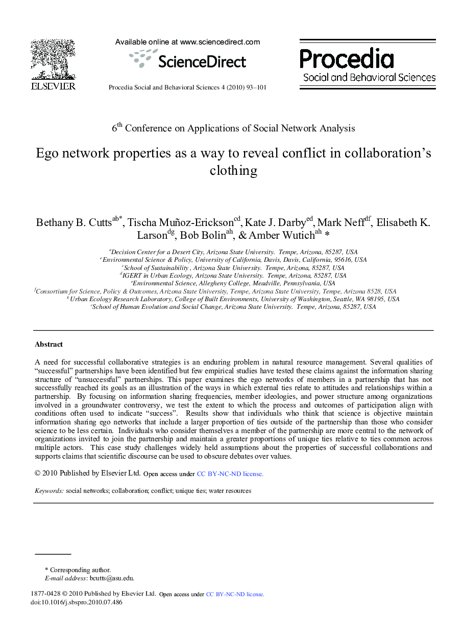 Ego network properties as a way to reveal conflict in collaboration's clothing