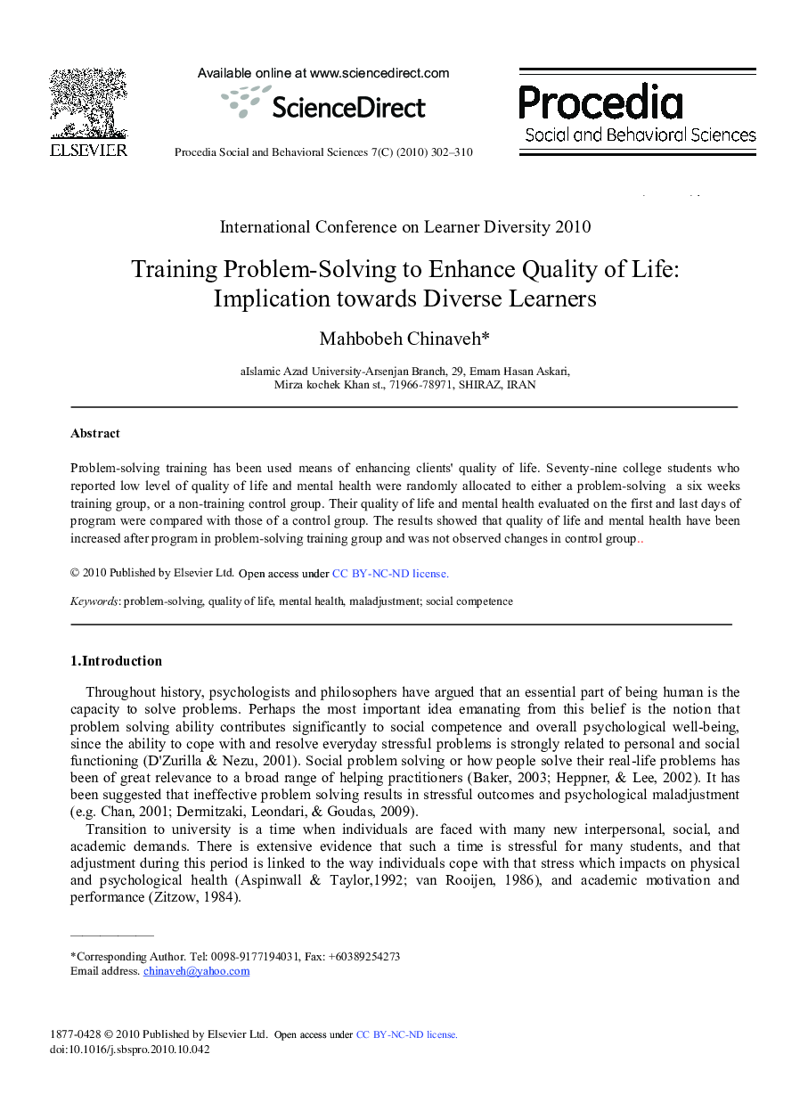 Training Problem-Solving to Enhance Quality of Life: Implication towards Diverse Learners