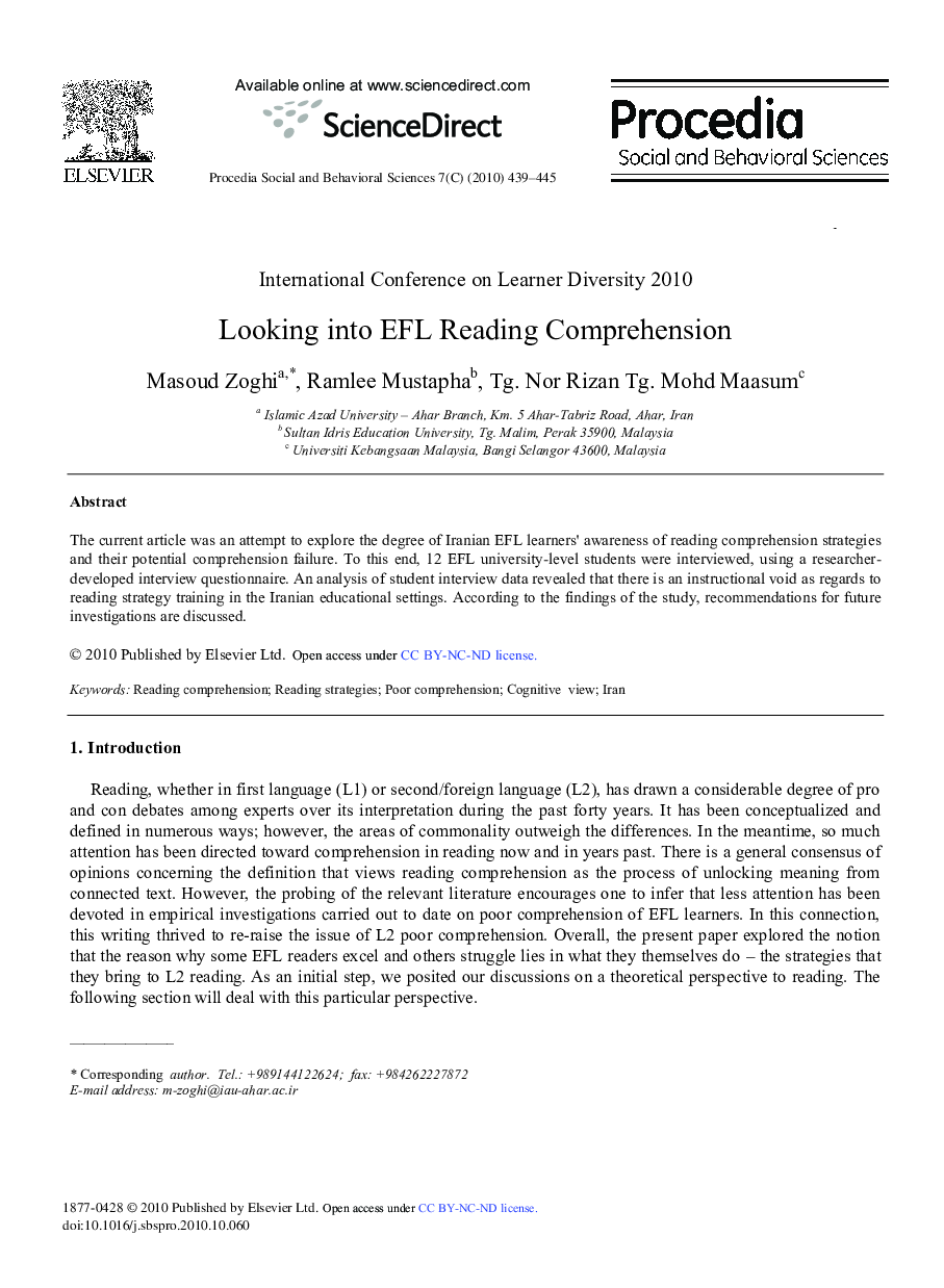 Looking into EFL Reading Comprehension