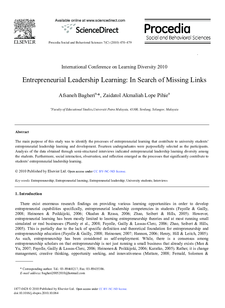 Entrepreneurial Leadership Learning: In Search of Missing Links