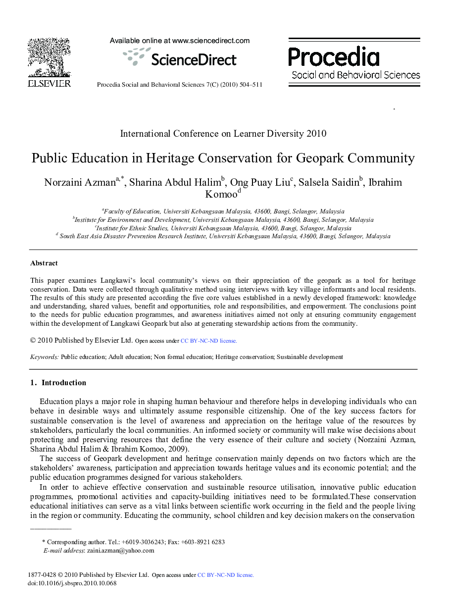 Public Education in Heritage Conservation for Geopark Community