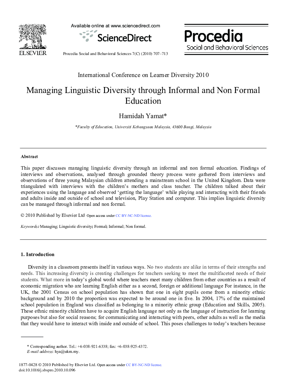 Managing Linguistic Diversity through Informal and Non Formal Education