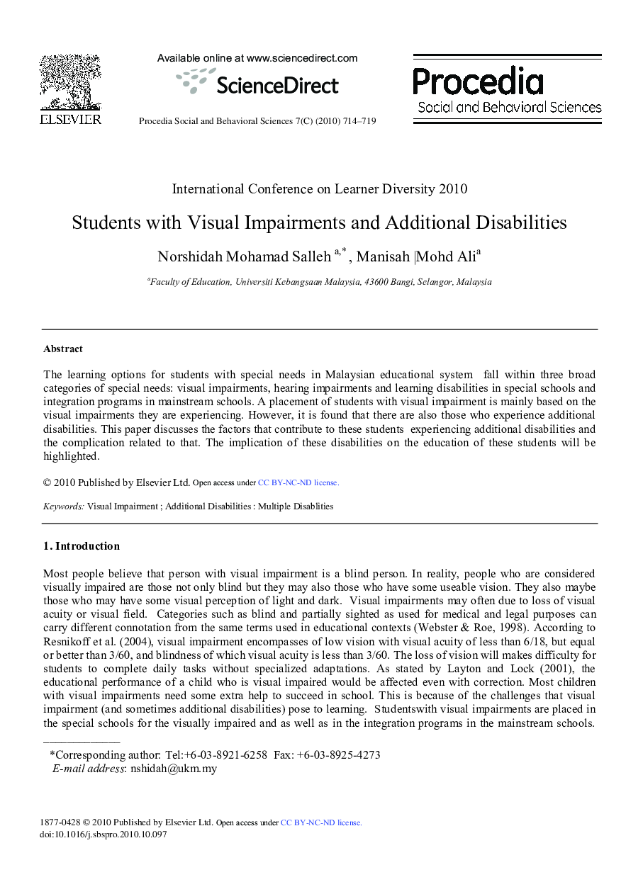 Students with Visual Impairments and Additional Disabilities