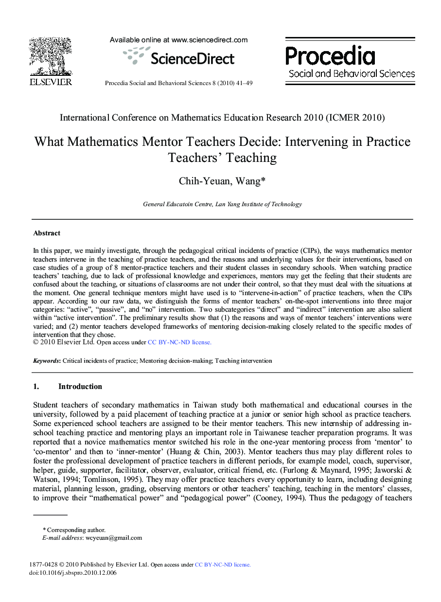 What Mathematics Mentor Teachers Decide: Intervening in Practice Teachers’ Teaching