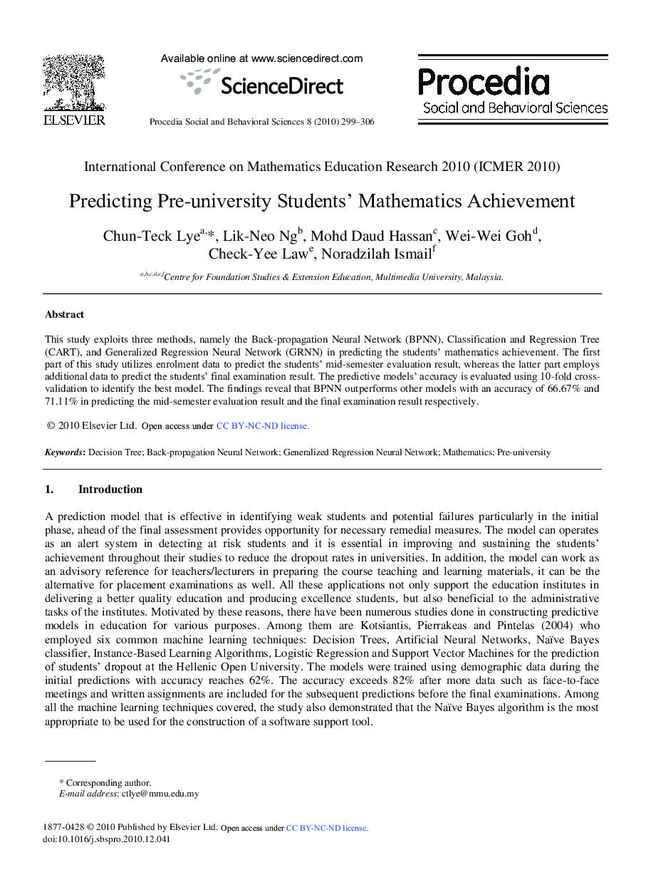 Predicting Pre-university Student's Mathematics Achievement