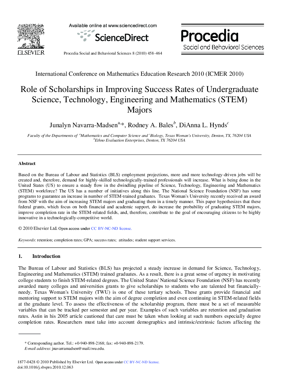 Role of Scholarships in Improving Success Rates of Undergraduate Science, Technology, Engineering and Mathematics (STEM) Majors