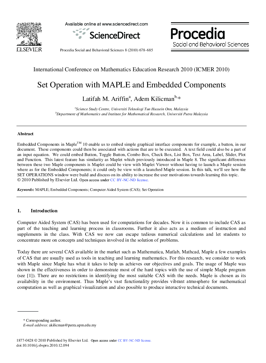 Set Operation with MAPLE and Embedded Components