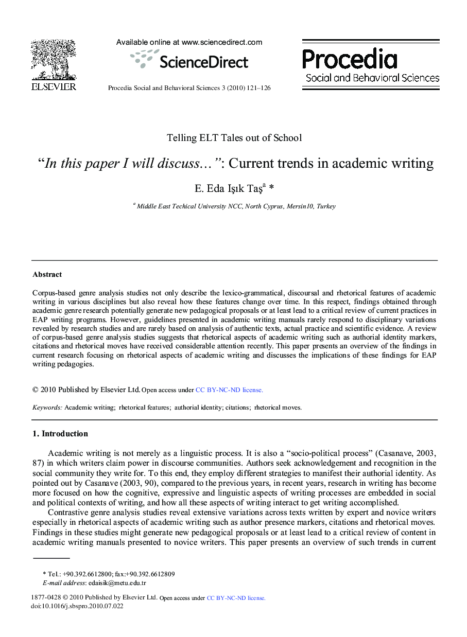 “In this paper I will discuss…”: Current trends in academic writing