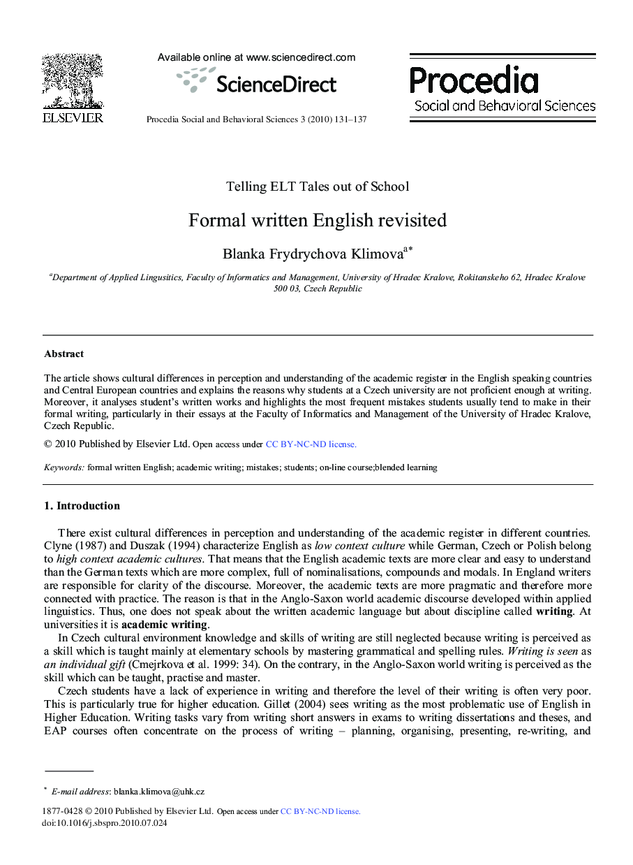 Formal written English revisited